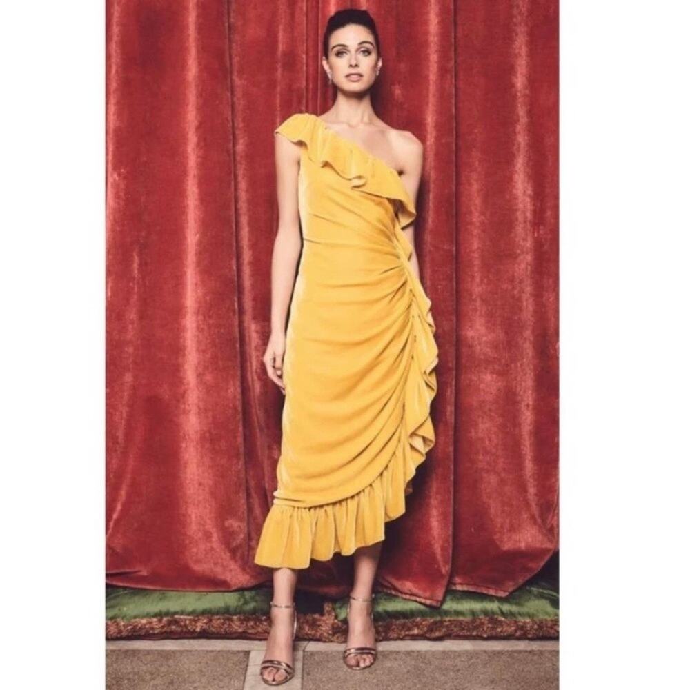 NEW Mestiza New York Flamenco Velvet Ruffle Dress Yellow Size 4 - Picture 2 of 10
